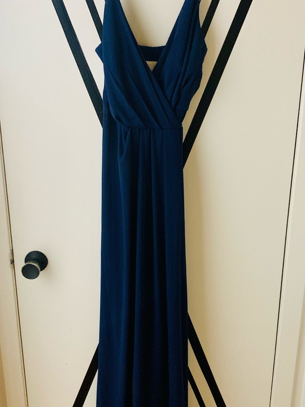 David's Bridal Deep Navy V-Neck Wrap Maxi Dress